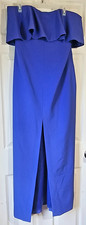 Jewel Badgley Mischka Off Shoulder Blue Gown Formal Dress Slit NEW Sz 12