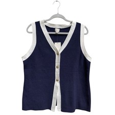 NWT A New Day Womens Navy Blue Cream Sleeveless Button Sweater Vest Size XXL