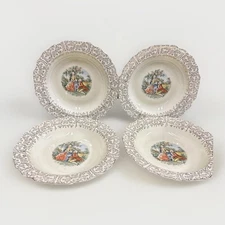 Courting Victorian Couple Soup Bowls 8” Dia. 22k Gold Lido Canarytone Set Of 4
