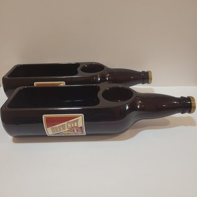 New- 2 Beer Bottle Shaped BREW CITY Condiment Salsa Dip Holder Serving Bowls