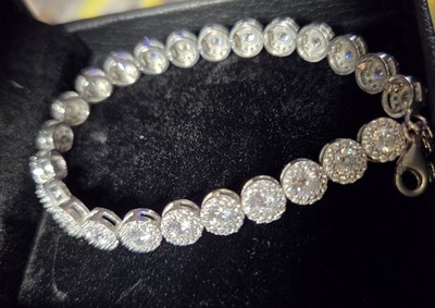 Harlem Bling Sterling Silver Tennis Bracelet Cubic Zirconia Lobster Clasp