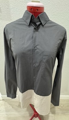 COS Colorblock Button Up Shirt Gray Cream Minimalist Long Sleeve Size S