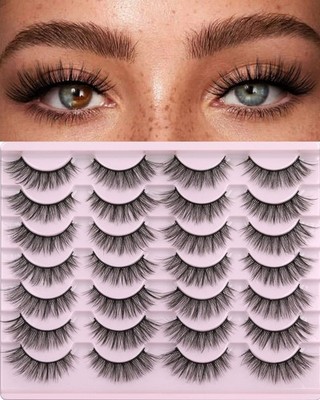 False Eyelashes 14mm Faux 3D Mink Lashes Natural 14 pair (Pack of 1), Black 