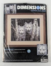 New Sealed Dimensions #35035 "White Magic" Counted Cross Stitch Kit - Wolves