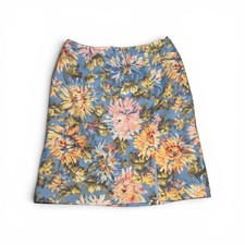 Vintage Talbots Petites Blue Floral Linen A-Line Skirt Size 10P