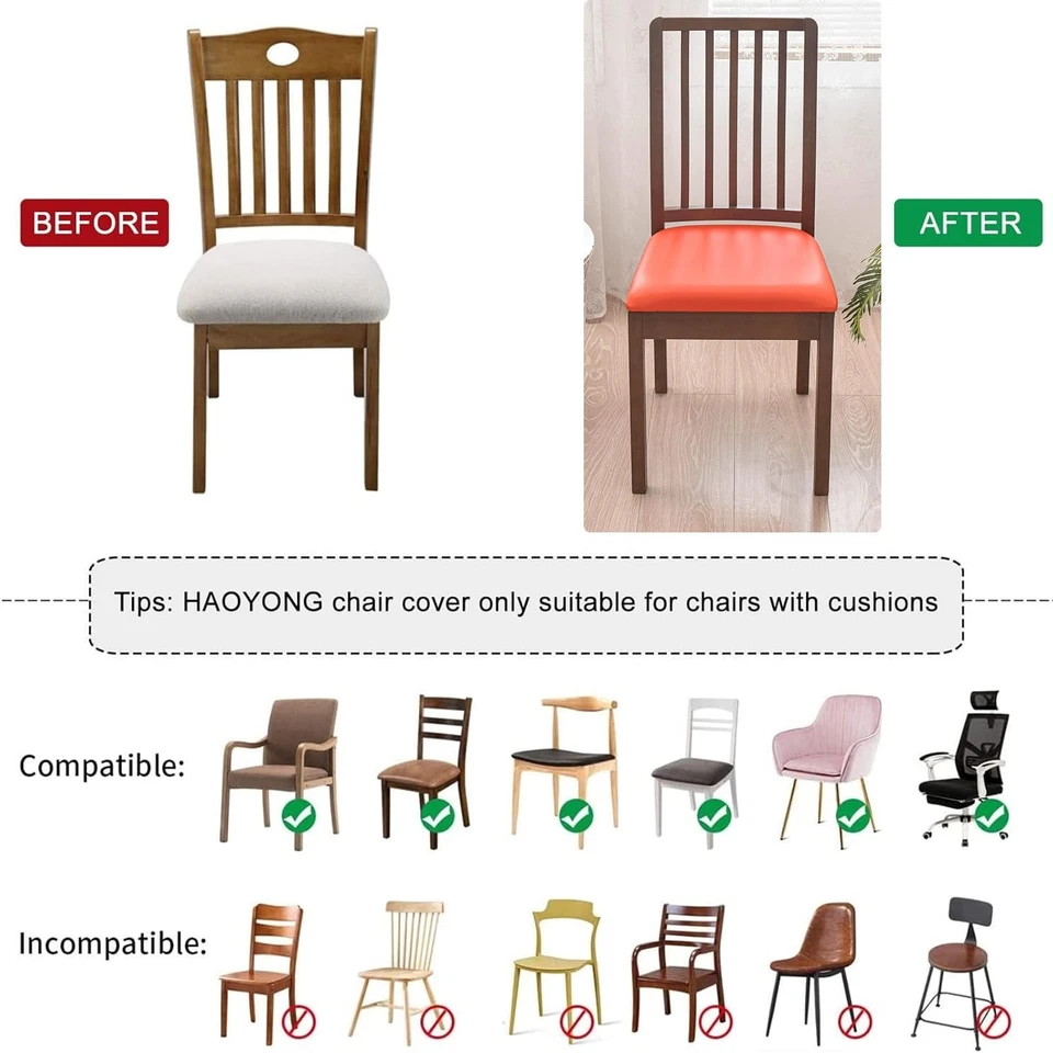 Juego de 6 Fundas de Asiento de Silla de PU para Fundas de Silla de Comedor Agua... Foto 4 de 4