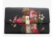 Ted Baker Black Clutch Floral Cyra Chain/ Leather Convertible Crossbody Bag