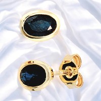 Ohrstecker Oval 585 Gold Gelbgold 2 Safire Blau Ohrringe Goldohrstecker