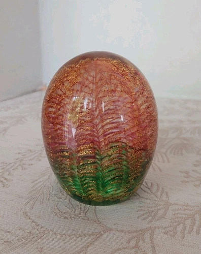 Vtg Barovier & Toso Murano Glass Gold Stripe Coronato Oro Stripe Paperweight Egg