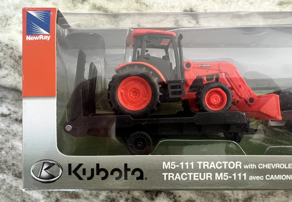 Kubota 1/43 Scale M5-111 Tractor And Chevy Pickup & Trailer New Ray SS-34213 NIB - Image 2 of 4