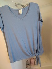 NWOT women's short sleeved tee Matty M Size L light blue ties at bottom