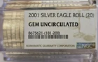 1 oz Silver Eagle 20 Coins 2001 NGC ROLL BU 🦅  SEALED NGC TUBE (GEM)