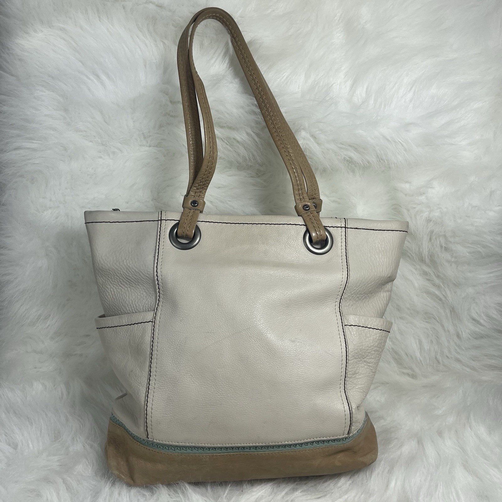 Clarks Large Hobo Tote Bag Women Pebbled Leather Off White Ecru Brown Handbag
