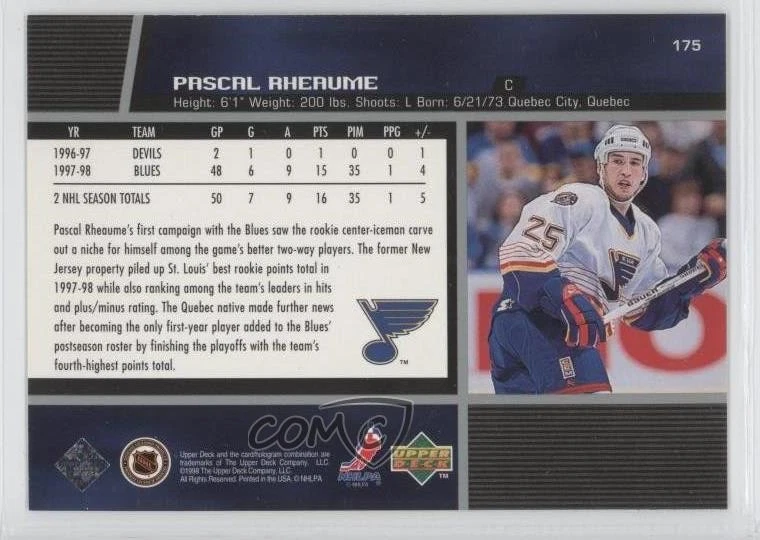 1998-99 Upper Deck Pascal Rheaume #175 - Image 2 of 2