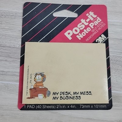 VTG Garfield Post-it Note Pad 40 Sheets 3M Self-Stick Stationery My Desk My Mess