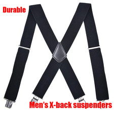 Men  s X-Back Suspenders 4Clip Business Suit Pants Braces Formal/Casual Straps 