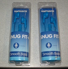 2 Magnavox Snug Fit Ear phones E/Mic Smooth Bass Handsfree BLUE Ear buds