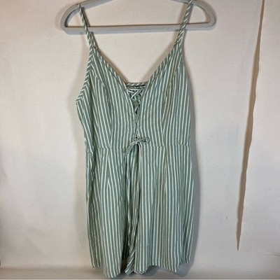 Vero Moda Linen Blend Striped Green White Romper Singlet Playsuit L Hippie Vibe