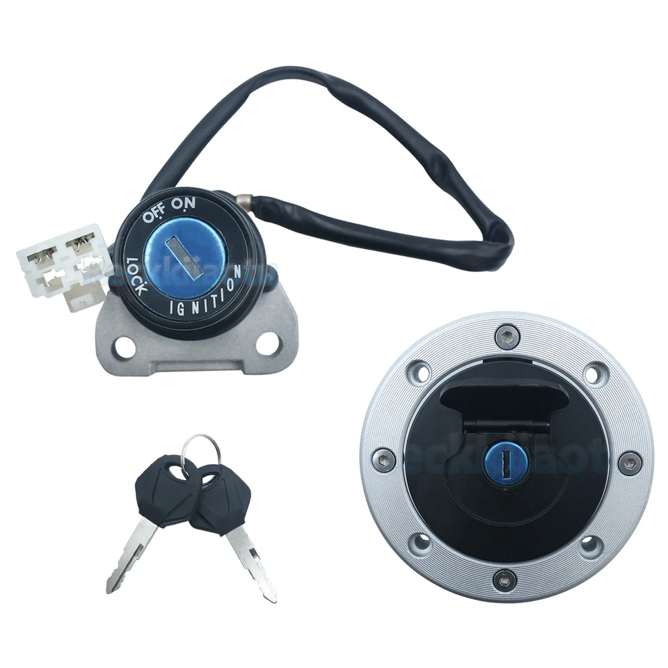 Ignition Switch Fuel Gas Tank Cap w/ Keys Set For Kawasaki Ninja ZX9R 1994-2003 - Image 2 of 4