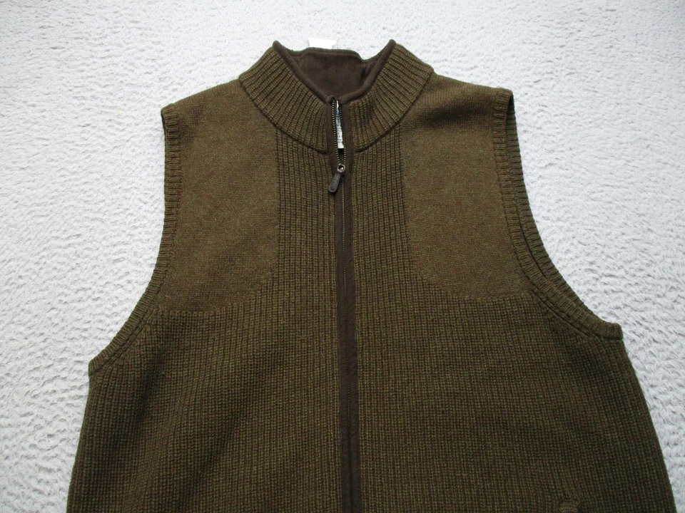 LL Bean Sweater Vest Mens Large Olive Full Zip Mock Neck Merino Wool Pockets - Изображение 2 из 4