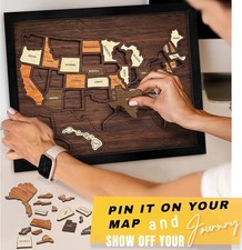 USA Travel Map, Wooden USA Map Puzzle, Perfect Wooden USA Wall Art Travel, D cor