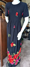 Vtg Floral rayon Dress Cottage Maxi Y2K Hawaiian 90s Tie Back Midi Resort Size 8