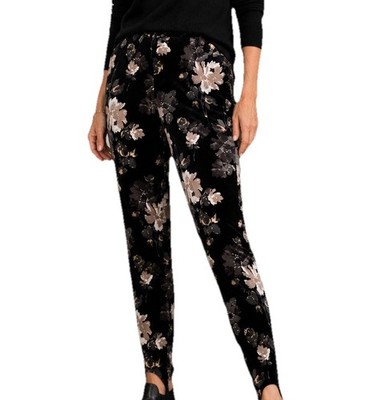 Isaac Mizrahi Live! Size 8 Black Floral Crushed Velvet Stirrup Pants