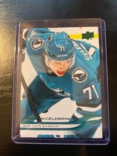 2025-26 Upper Deck Series 1 Macklin Celebrini Holiday Green #136 San Jose Sharks