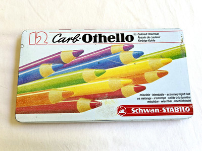 Vintage CARB OTHELLO STABILO Colored Charcoal Pencils Pastels Set 12 Schwan 1400