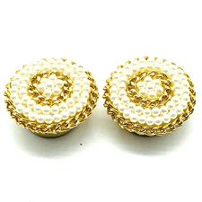 Seed Pearl Button Covers Gold Tone Chain Lot of 2 Round Glam Holiday Party