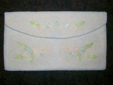Beautiful Vintage White Clutch Beaded Evening Purse Satin Lined Pastel Flowers