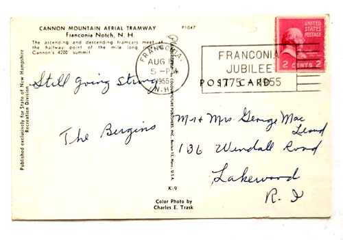 1955 Cannon Mountain Tramway Franconia Netch New Hampshire Handwritten Postcard - Picture 2 of 4