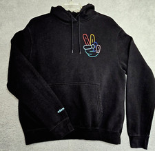 Adidas Originals Peace Sign Spellout Hoodie Sweatshirt Men's L - Black - Clean 