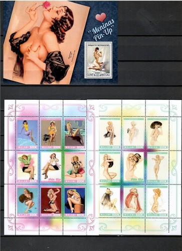 PIN UP ART / pin-up girls /paintings - collection 37 souvenir sheets MNH #CNA323 - Picture 8 of 12