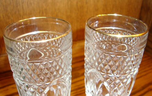 Set 2) Vtg Crystal Cut Stemware Glasses~Barware~Elegant~Champagne~Gold Rim 698 - Picture 3 of 6