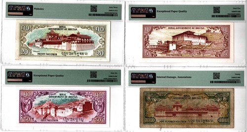 Bhutan - 2. Serie - P-5 bis P-11 - Königliche Regierung - KOMPLETTSATZ, bewertet, selten - Bild 2 von 16