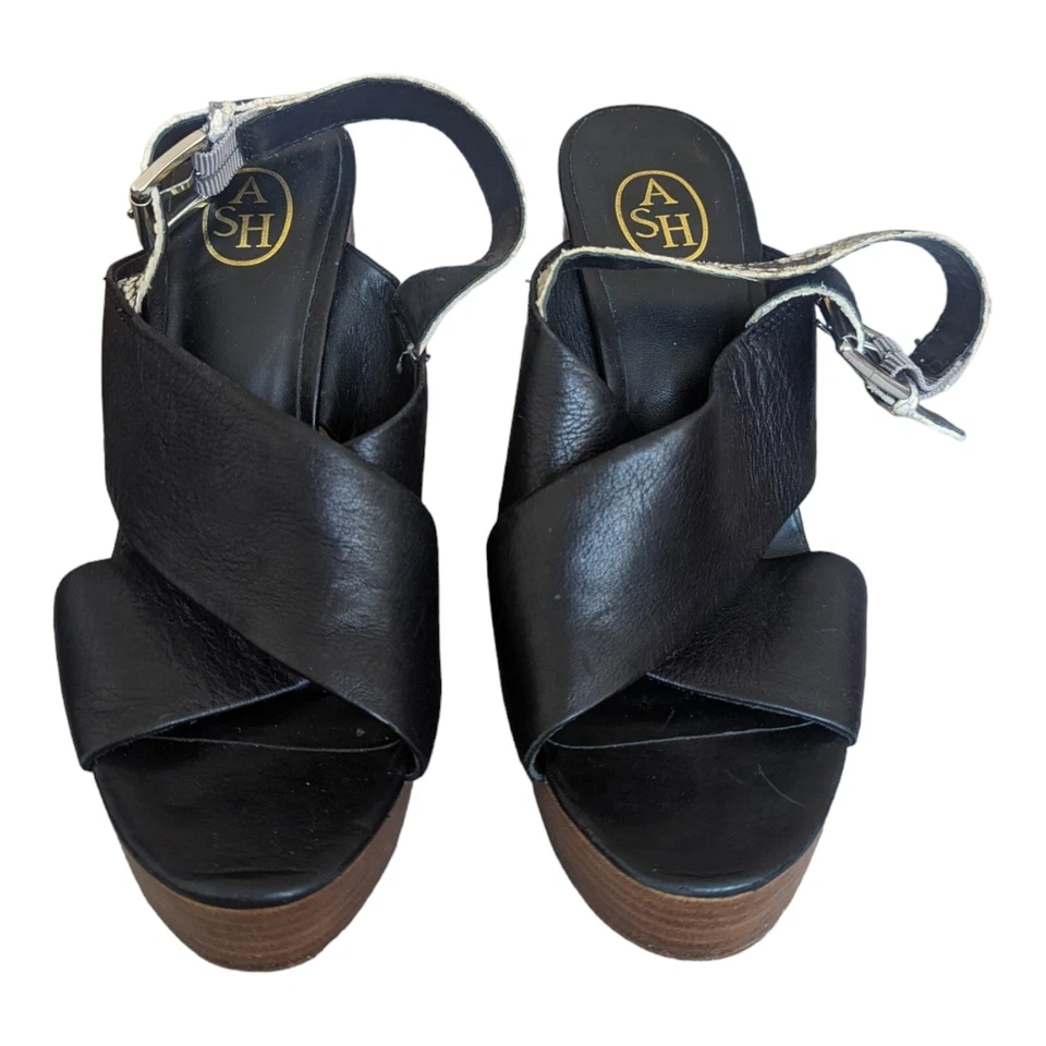 Sandalia de plataforma ASH de segunda mano con correas de cuero negra para mujer talla UE 36 EE. UU. 5,5 Foto 2 de 4