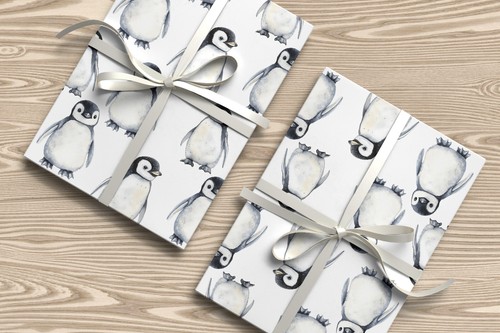 Baby Penguin Gift Wrap – Cute Watercolour Wrapping Paper for Birthdays W78 - Picture 42 of 48