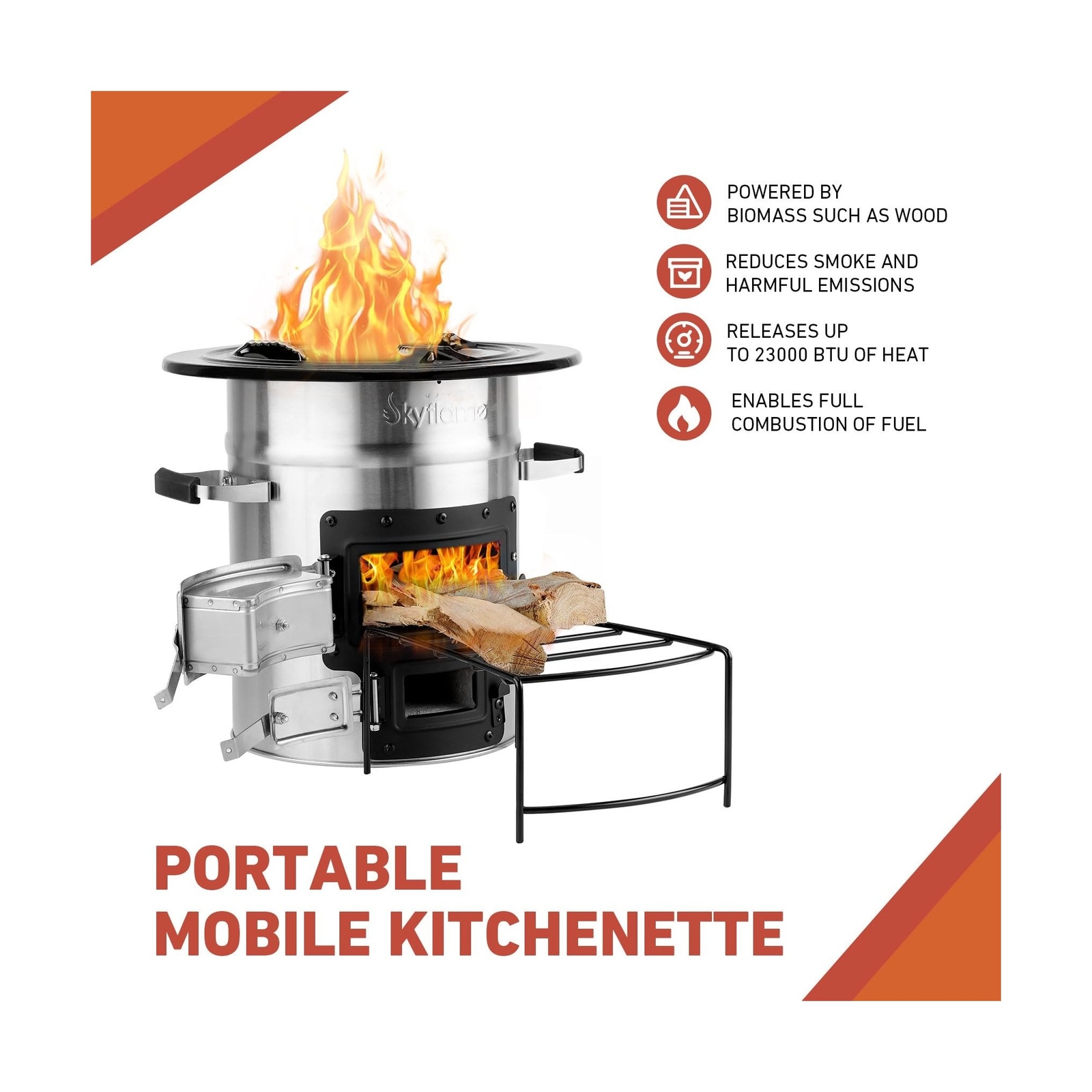 Skyflame Camping Rocket Stove, Stainless Steel Wood Burning Stove Portable Ca...