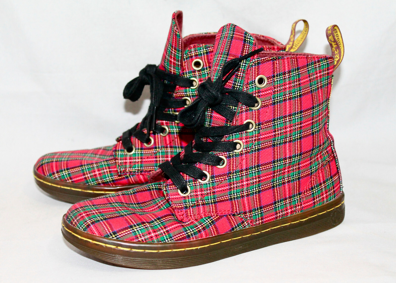 dr martens navy & green 8 eye tartan canvas boots