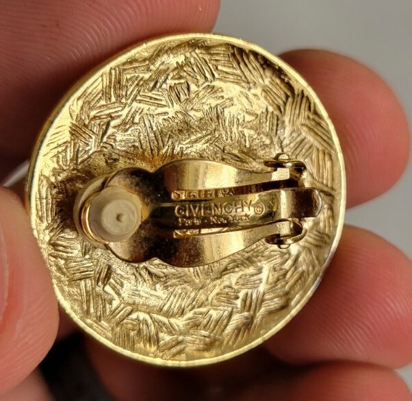 Givenchy Signed Statement Earrings Clip Gold Coin… - image 3