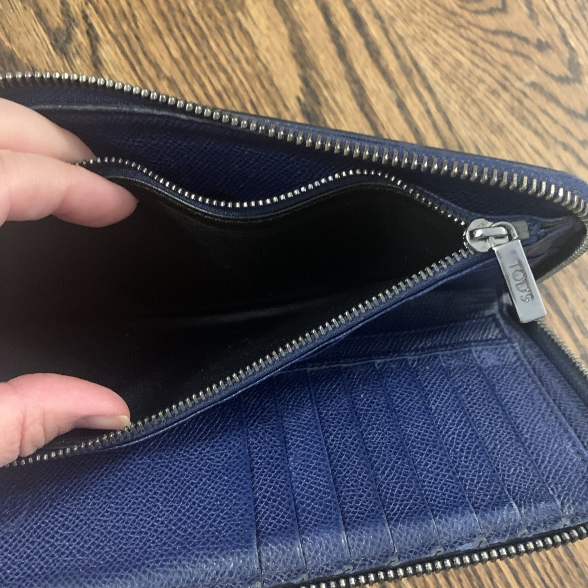 TOD'S Leather Navy Blue Zip Around Long Wallet Lots Of Storage | eBay