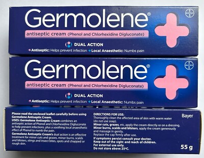 3 x 55g Germolene Dual Action Antiseptische Creme Packungen (Ablauf Jan.2028)