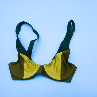 FAE XS Green Multicolor Underwired Push-up Wide Strap Plunge Bikini Top Swimwear