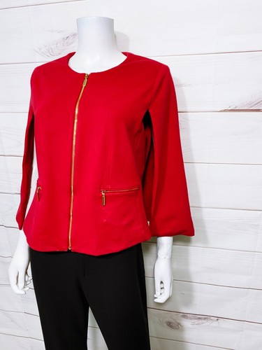 Chico's Womens Cape Jacket Size 1 Red Full Zip Lined Zipped Pockets - Picture 3 of 10