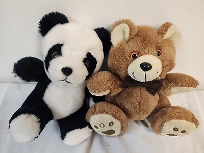 DAN DEE & F.T.D.A.  7''  Bear Plush  Stuffed Animal Teddy Sitting BLK WHT/ BROWN