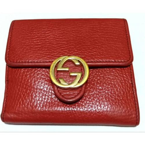 GUCCI Interlocking G Leather Bi-fold Compact Wallet in Red 2285