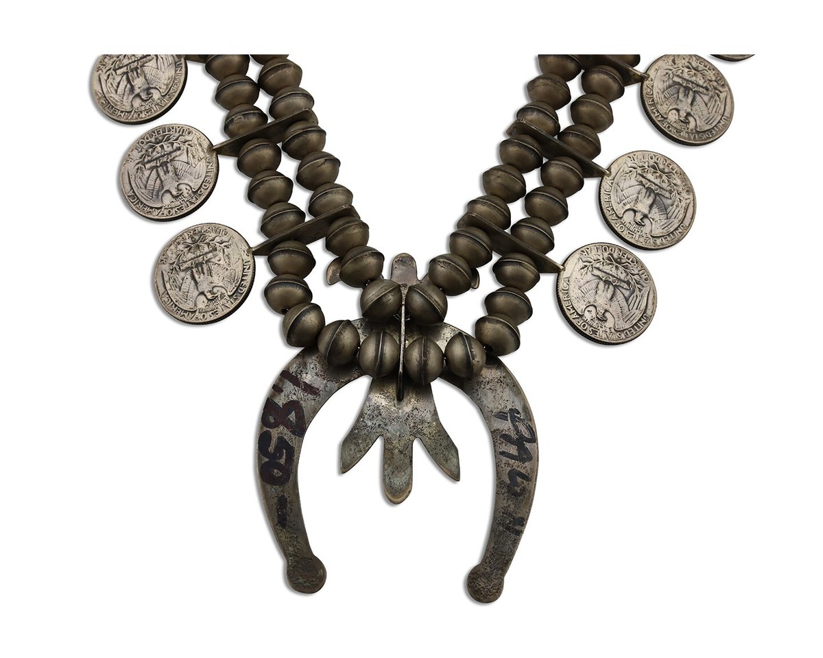 Navajo Coin Quarter Necklace 925 Silver Hand Stamped Native
