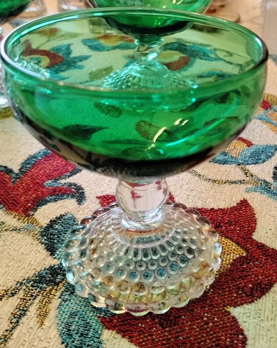 Anchor Hocking Green Bubble Foot Sherbet/Champagne Glasses (4) & Water/Wine (1) - Picture 13 of 15