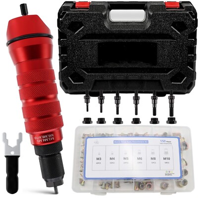 Pneumatic Drill Rivet Nut Gun Adapter Riveter Rivnut 1/4'' Capacity M3-M10 150pcs